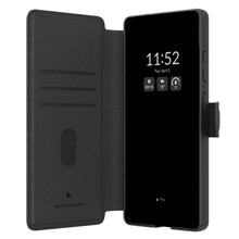Samsung S25 Ultra mobilpung sort med kortlommer, åbner og viser cover samt kortpladser, MagSafe og trådløs opladning.