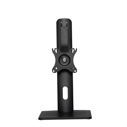 Plexgear justerbart sort skærmstativ til 17-32", rektangulær base, VESA-mount, lodret slot, kabelhul.