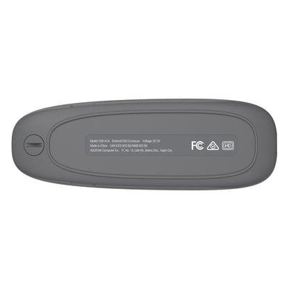 Asus Cobble SSD-kabinet M.2 Grå bundt med produktinfo, certificeringer og regulatoriske symboler til USB 3.2 Gen 2 lagring.