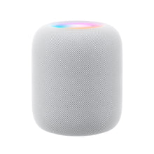 Apple HomePod smart højttaler hvid cylinder mesh-design farvet touch-felt stemmestyring.