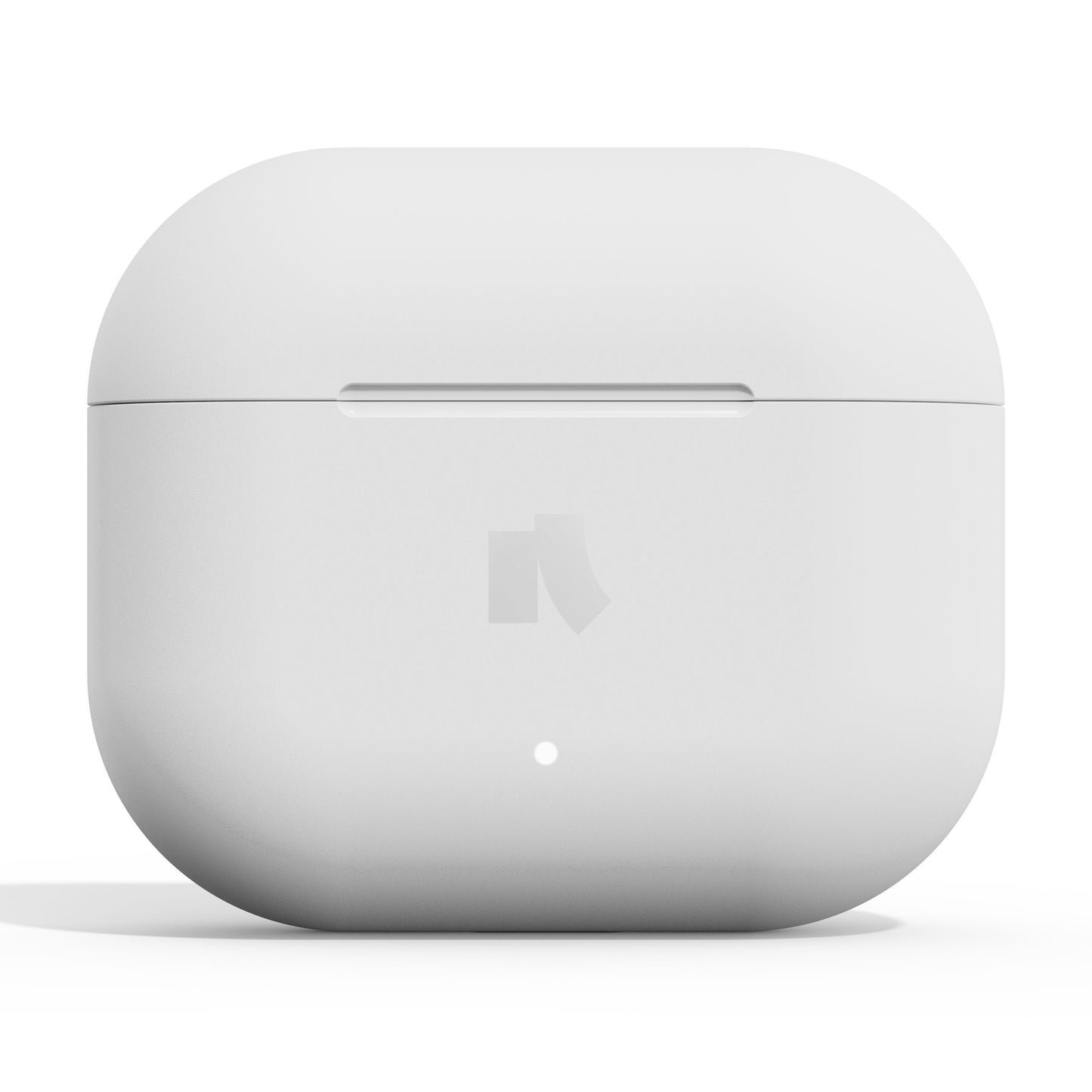 Nomadelic Solo 203 true wireless øretelefoner hvid, hvid etui med LED-indikator, frontlogo, ENC og IPX4-ørestykker.