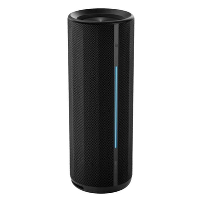 Xiaomi trådløs højttaler 40W sort cylinder, mesh ydre, blå LED-lysstribe, IP67 vandafvisende design.