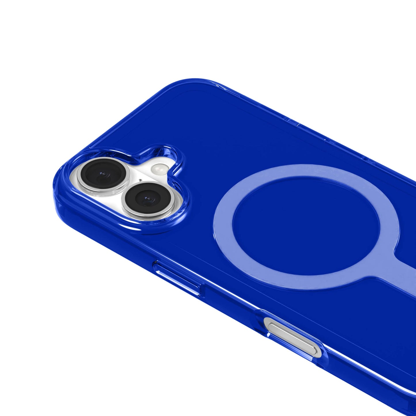 Agood company mobilcover iPhone 16 Plus blå, cirkulær MagSafe-ring, passer til to bagkameraer, understøtter trådløs opladning.