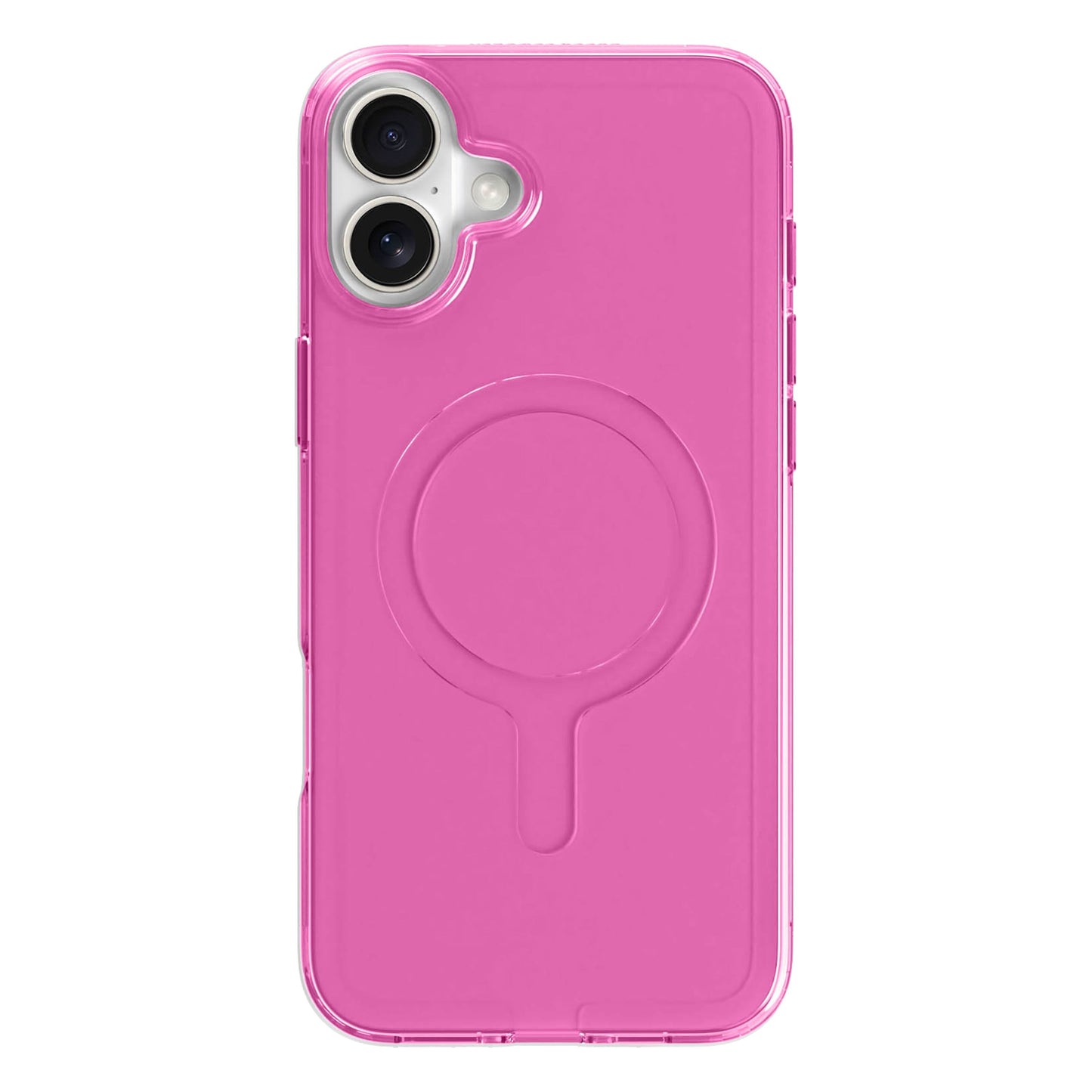 A Good Company mobilcover til iPhone 16 Plus lyserød biobaseret med cirkulær udskæring til magnetisk opladning.
