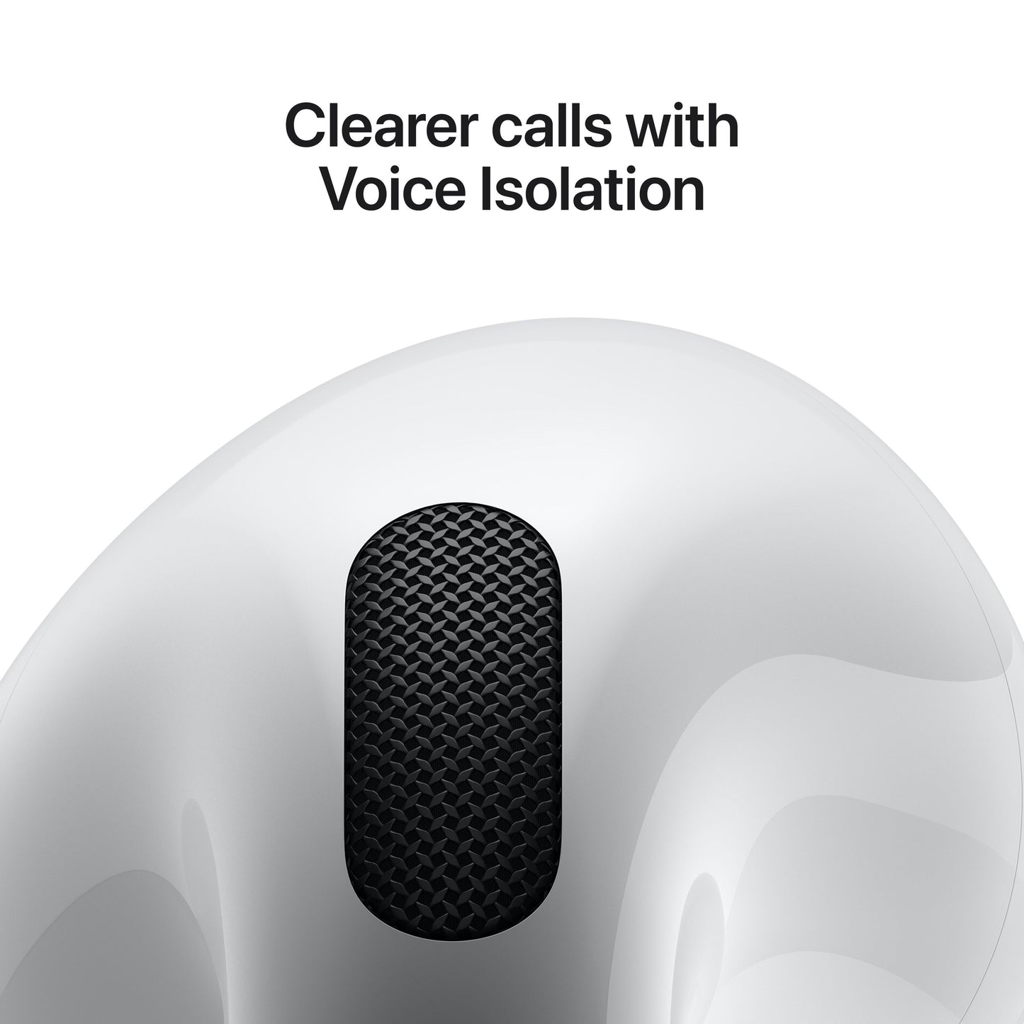 Apple AirPods 4 ANC true wireless øretelefon, hvid, sort diamantmønstret mesh-gitter, aktiv støjreduktion.