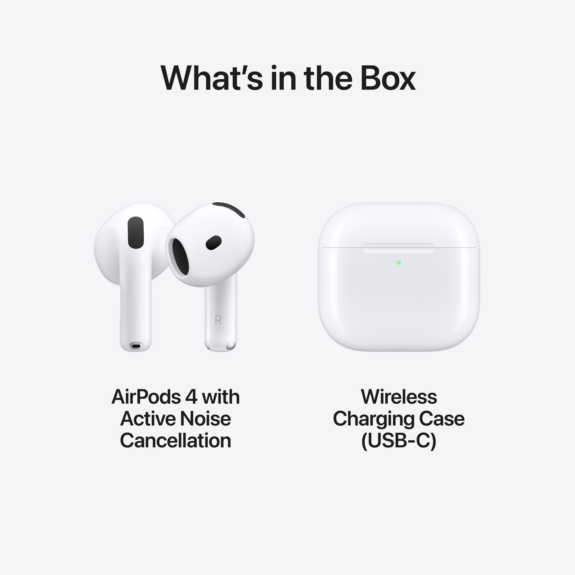 Apple AirPods 4 ANC true wireless med aktiv støjreduktion og USB-C trådløst opladningsetui.