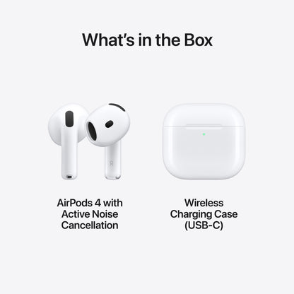 Apple AirPods 4 ANC true wireless med aktiv støjreduktion og USB-C trådløst opladningsetui.