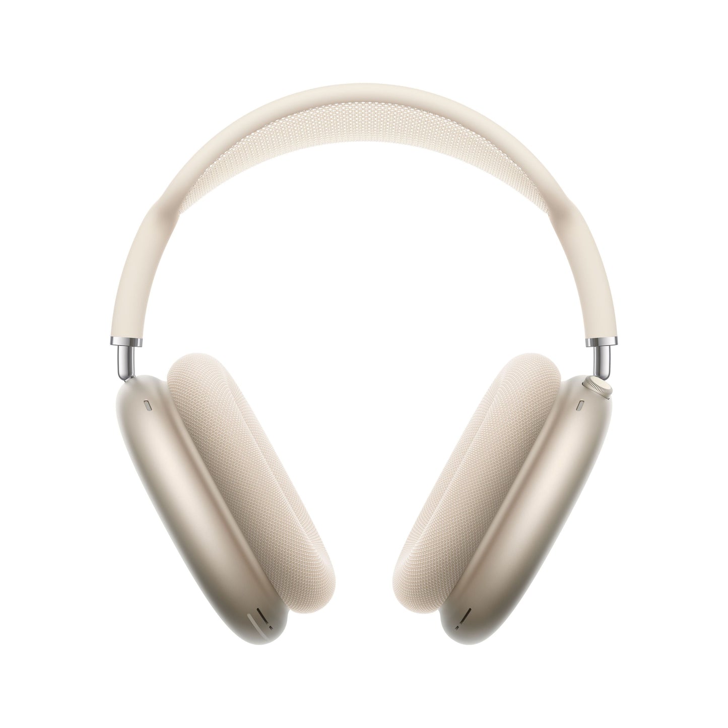 Apple AirPods Max Stjernelys over-ear trådløse hovedtelefoner, lyse beige, polstret bøjle/øreklapper, aktiv støjreduktion, frontvisning.