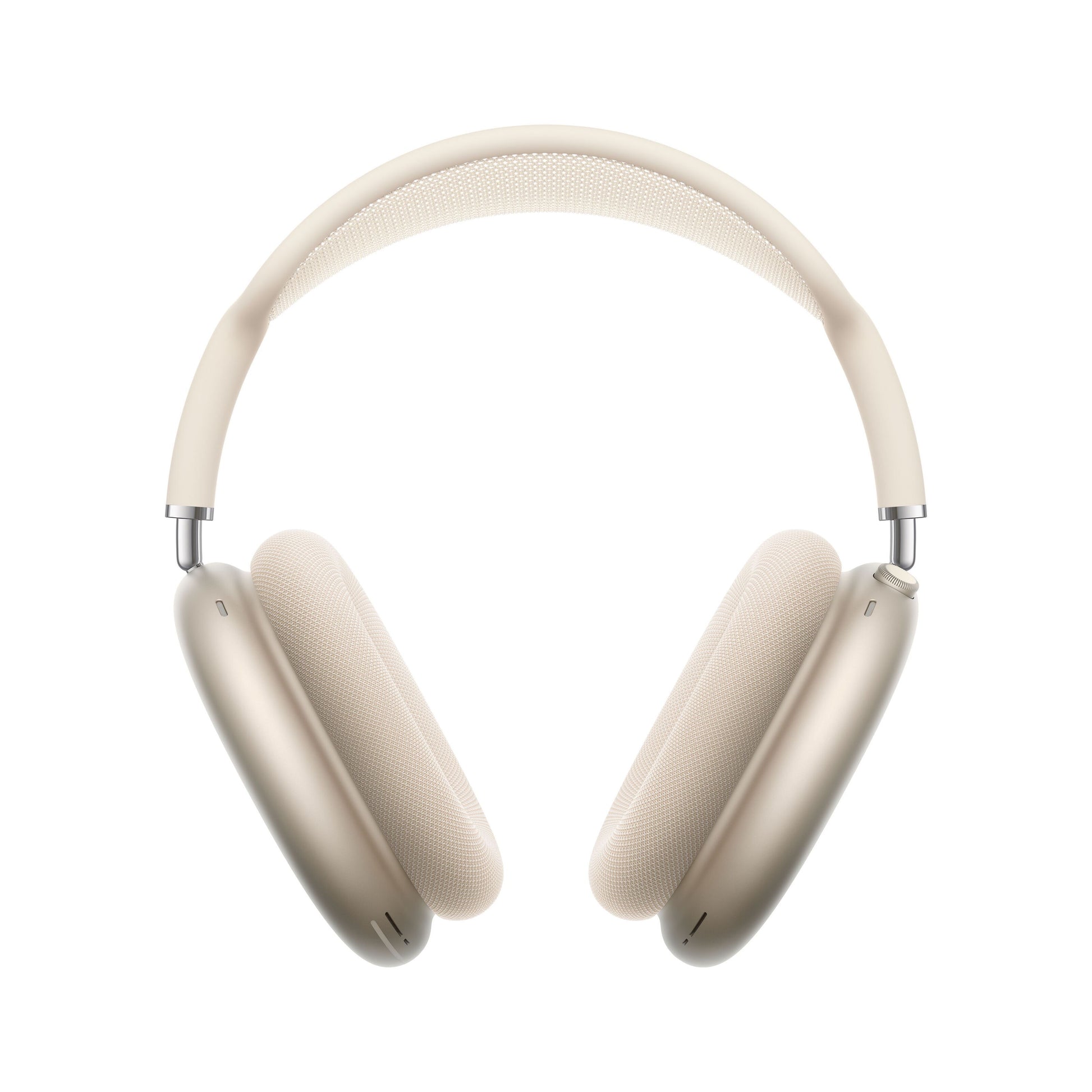 Apple AirPods Max Stjernelys over-ear trådløse hovedtelefoner, lyse beige, polstret bøjle/øreklapper, aktiv støjreduktion, frontvisning.