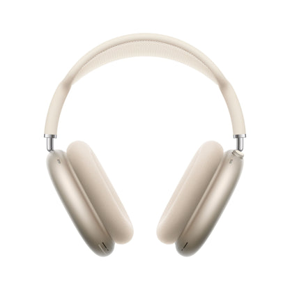 Apple AirPods Max Stjernelys over-ear trådløse hovedtelefoner, lyse beige, polstret bøjle/øreklapper, aktiv støjreduktion, frontvisning.