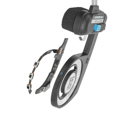 Koss Porta Pro Trådløs 2.0 headset mikrofon, foldebart on-ear design, synligt printplade og ledninger.