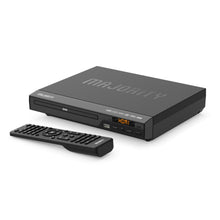 Majority DVD-afspiller sort, regionfri, digitalt display, HDMI-udgang, USB-port, frontknapper, sort fjernbetjening.