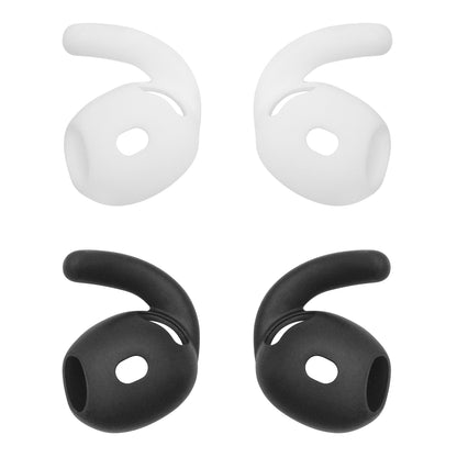 Sportsøretelefonkroge 2-pak, fire silikone ørepropper (sort/hvid) med vinger og udskæringer, passer til AirPods.