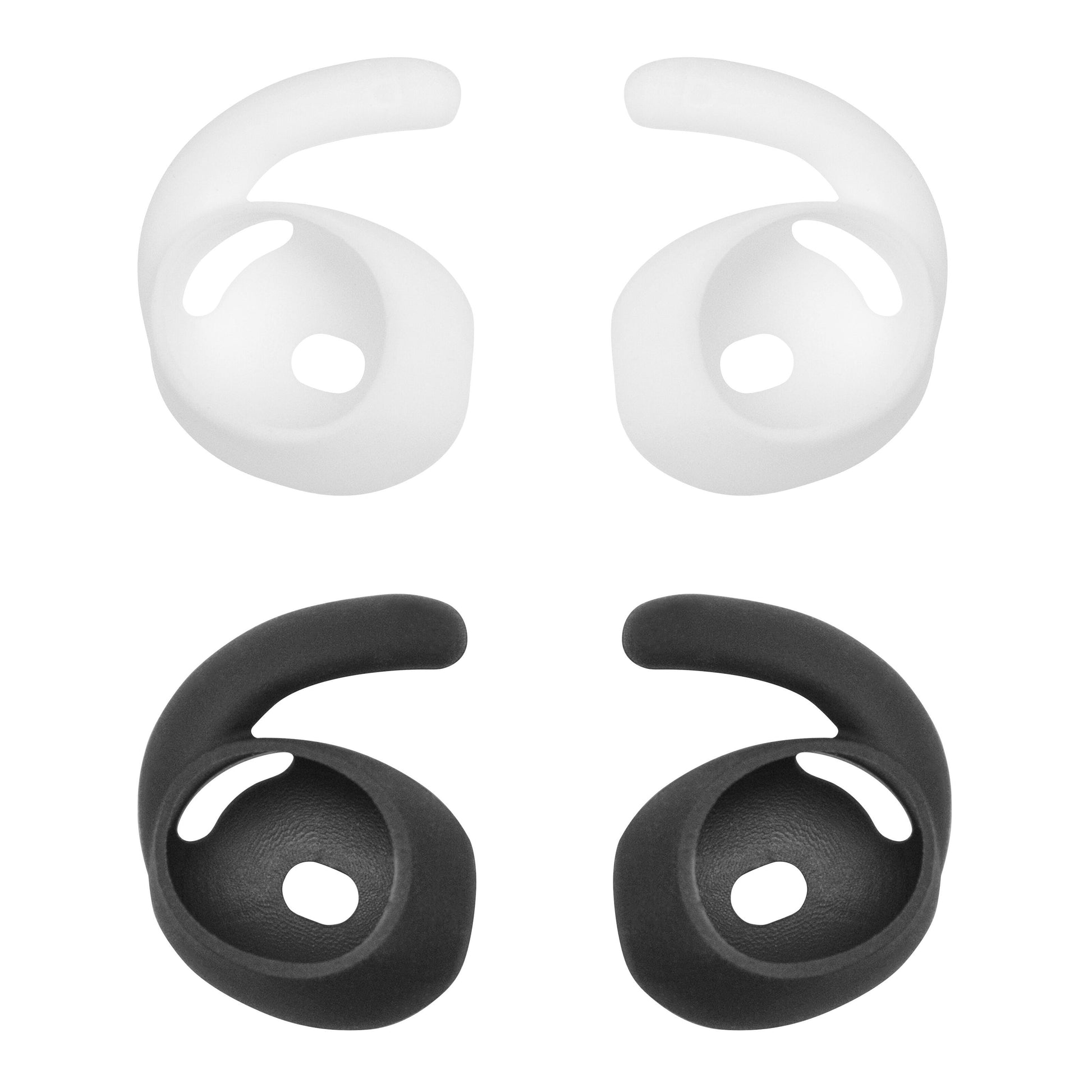 Linocell sportsøretelefonkroge 2-pak med flot design og oval åbning, sort og hvid, til AirPods.