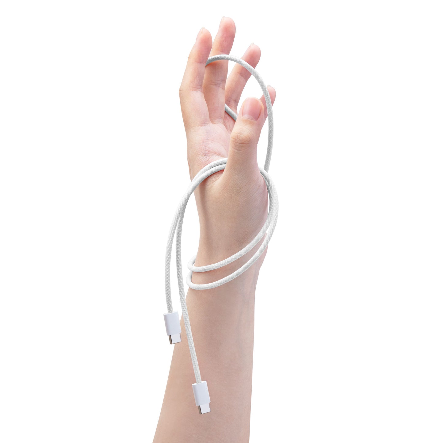 Linocell flettet USB-C 2.0 kabel hvid 2 m, begge stik synlige, 240 W opladning.