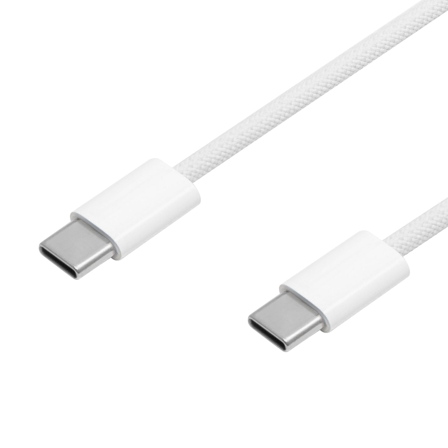 Flettet USB-C 2.0 kabel 2 m hvid 240 W understøttelse stik i hver ende vendt modsat.