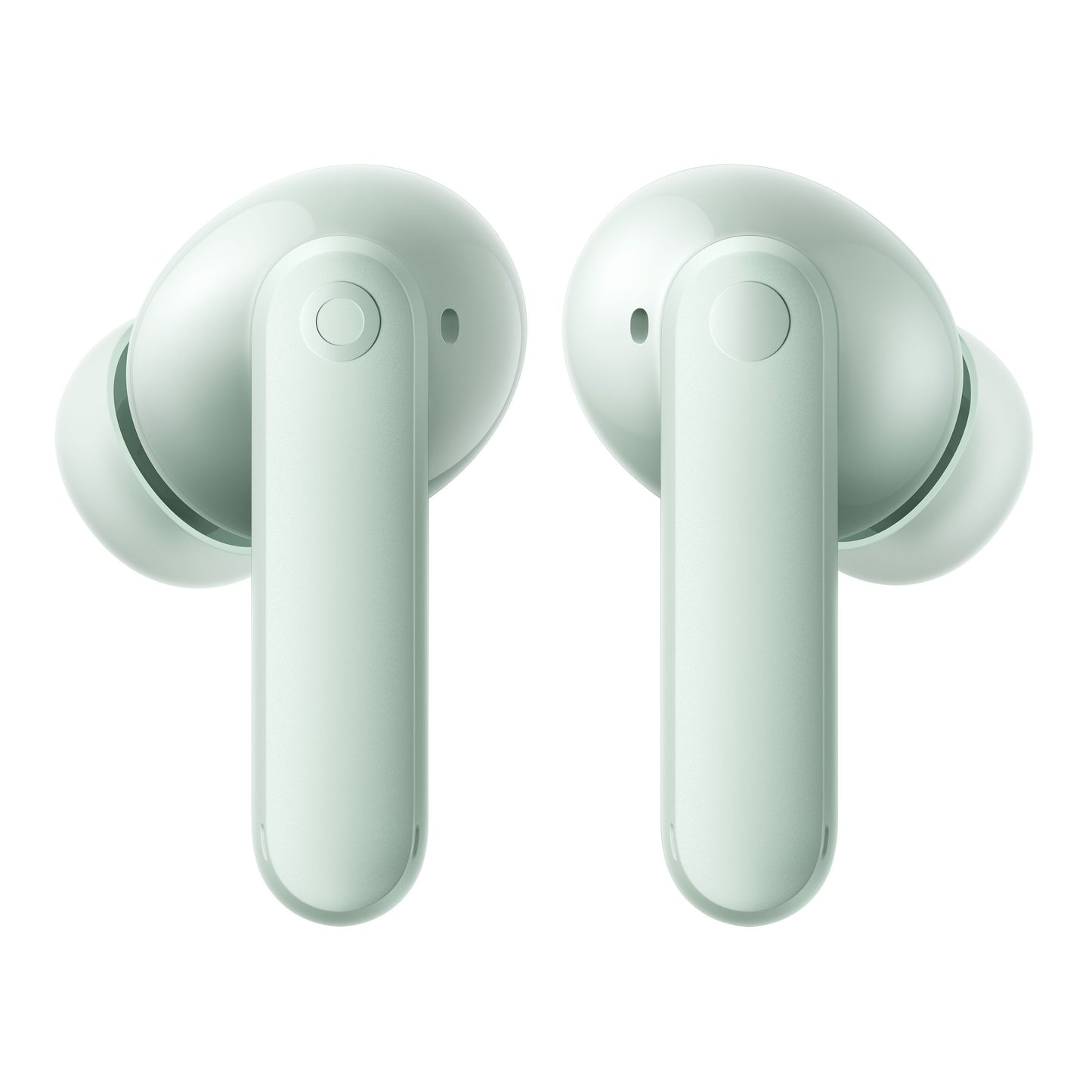 Nothing CMF Buds 2 lysegrønne trådløse in-ear høretelefoner, ovale ørestykker, korte stilke, aktiv støjreduktion.