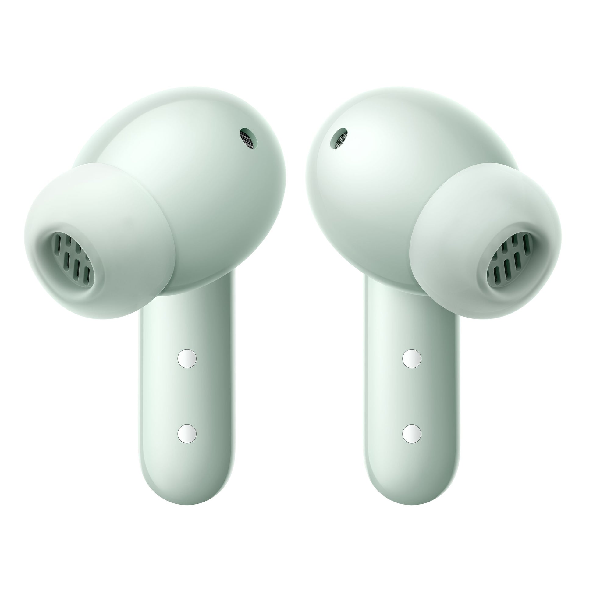 Nothing CMF Buds 2 trådløse in-ear høretelefoner, lysegrøn, silikone ørepropper, vises side om side.