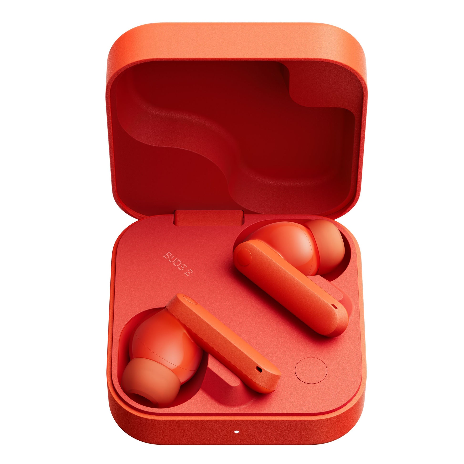 Nothing CMF Buds 2 Orange true wireless earbuds i åben afrundet orange ladeetui.