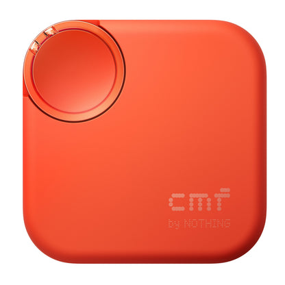 Nothing CMF Buds 2 trådløse ørepropper orange, kvadratisk enhed med afrundede hjørner og cirkulær drejeknap øverst til venstre.