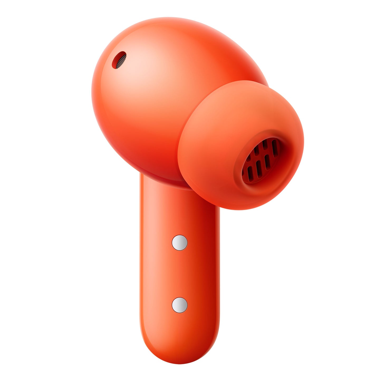 Nothing CMF Buds 2 trådløs øretelefon orange, synlig højtalergrill, to sølvkontakter, aktiv støjreduktion.