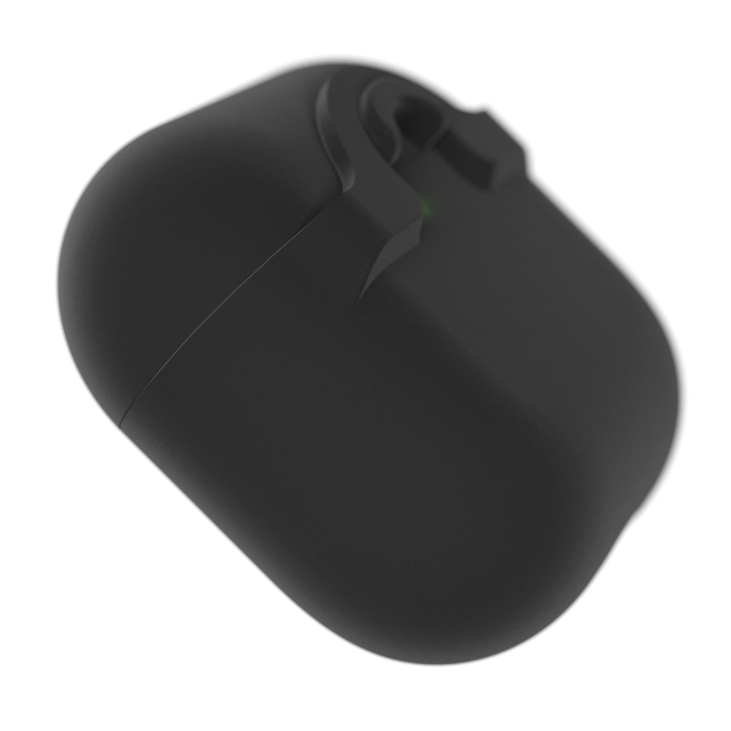 Otterbox Holdbart cover til AirPods Gen 4, mat sort, rektangulær med afrundede kanter og diskret statuslys på låget.