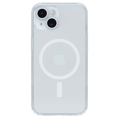 Otterbox Symmetry MagSafe cover iPhone 13/14/15/16e gennemsigtig hvid MagSafe-cirkel Apple-logo åbning til dobbelt kamera.