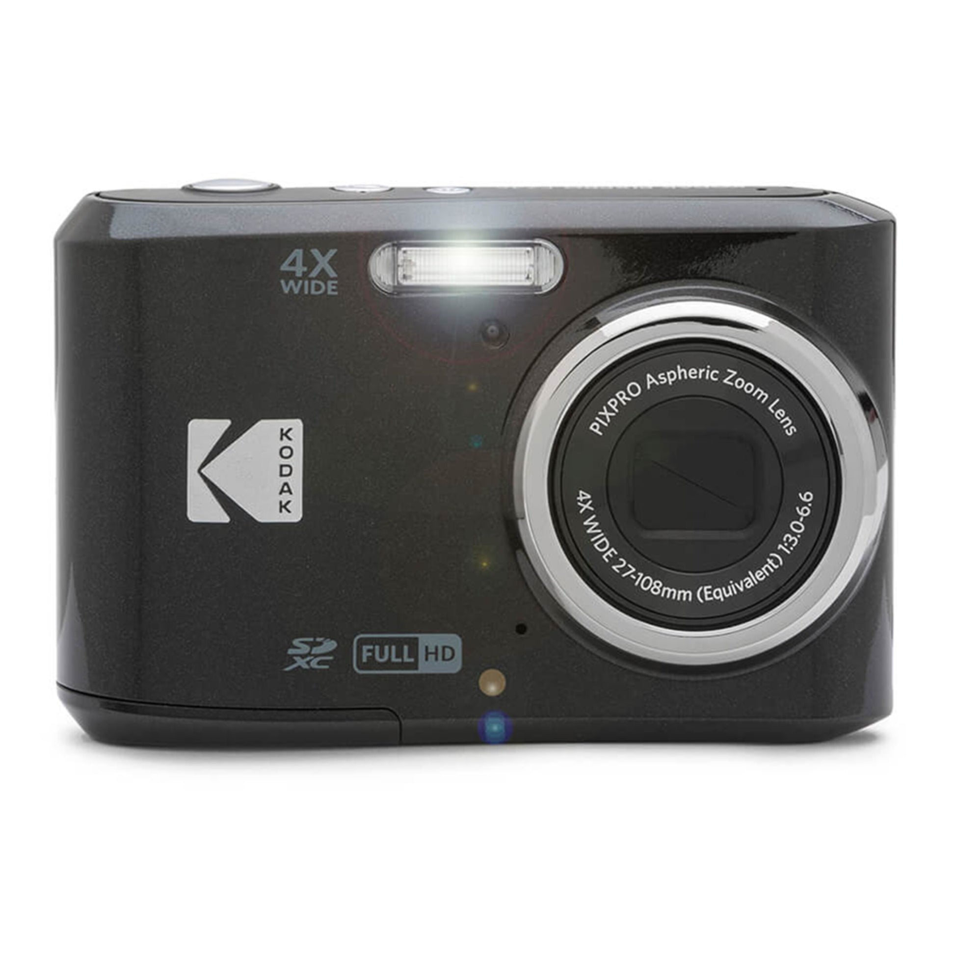 Kodak Pixpro FZ45 digitalkamera 16 MP sort, 4X wide zoom objektiv, flash, FULL HD og SDXC mærkater på fronten.