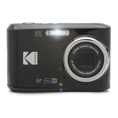 Kodak Pixpro FZ45 digitalkamera 16 MP sort, 4X wide zoom objektiv, flash, FULL HD og SDXC mærkater på fronten.