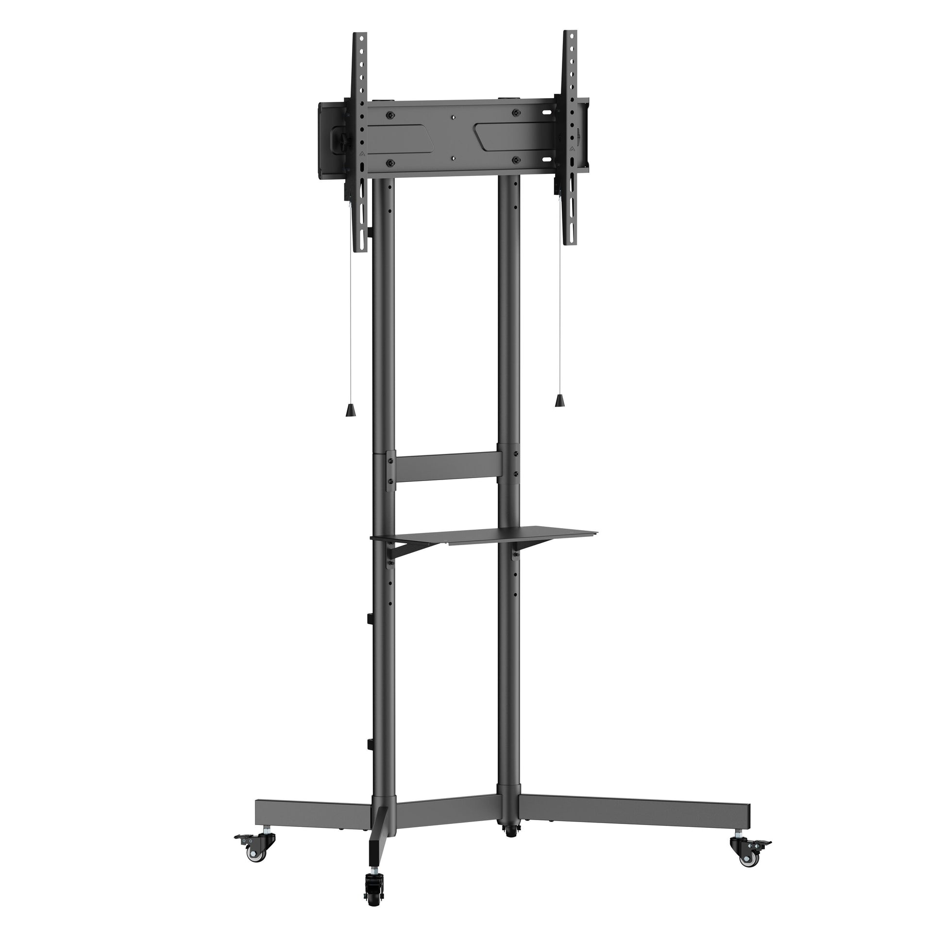 Nikabe mobil tv-stander til 37-70" i sort med hjul, justerbar højde, hylde og monteringsbeslag.