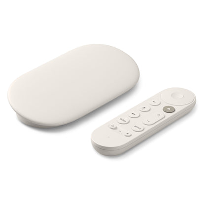 Google TV-streamer 4K Bundle oval cremefarvet med stemmeaktiveret fjernbetjening og 4K HDR.