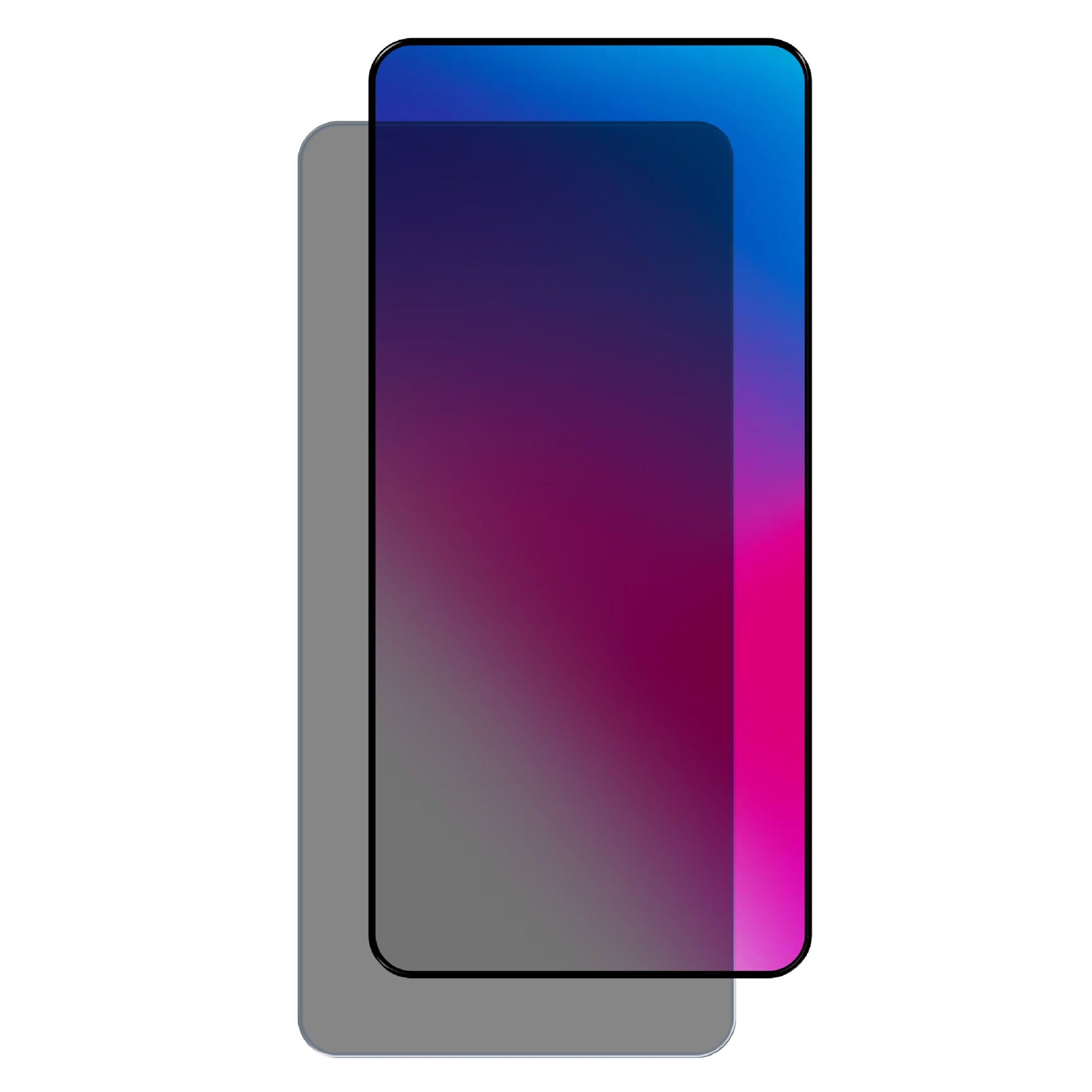 Privacy skærmbeskyttelse til iPhone 13 Pro Max/14 Plus, gradient skærm, hærdet glas, vises over grå telefonsilhuet.