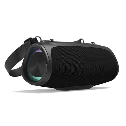 Nomadelic Boombox Loud 711 sort Bluetooth-højttaler 60W RMS meshfront LED-sidepanel IPX7 vandtæt bærerem med metalringe.