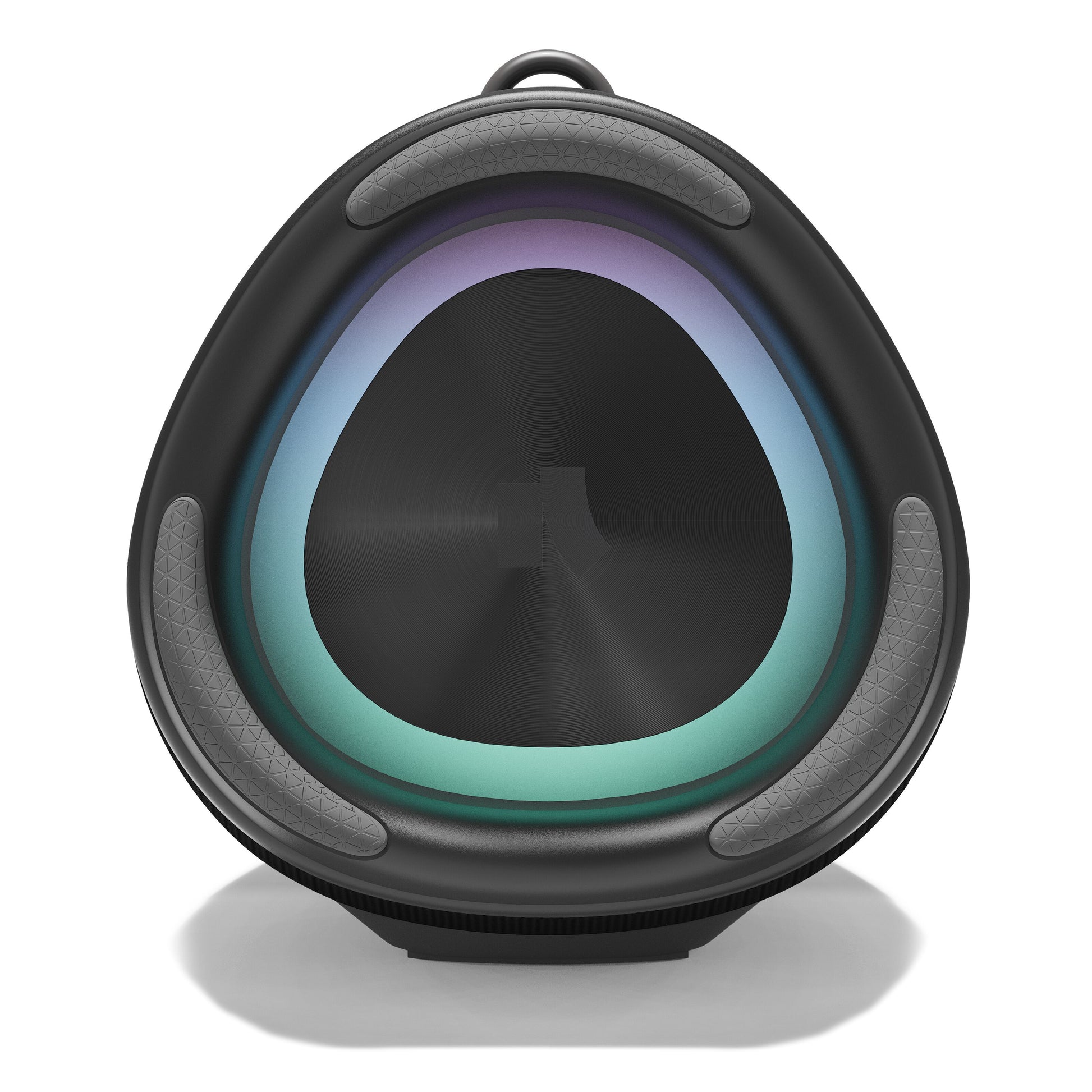 Nomadelic Boombox Loud 711 sort Bluetooth-højttaler, blå-grøn lysring, 60W RMS, IPX7 vandtæt, greb og bærestrop.