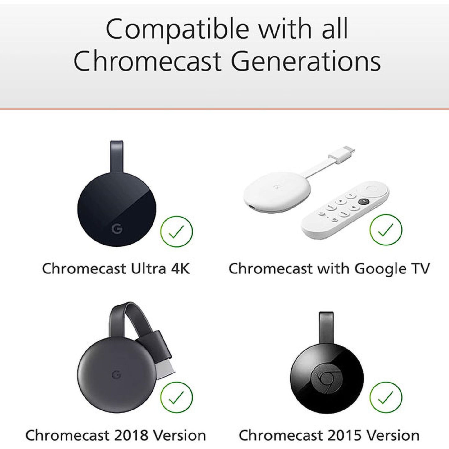 Google Chromecast Ultra 4K, Google TV hvid m/fjernbetjening, 2018 og 2015 model, kompatibel med USB-strøm.