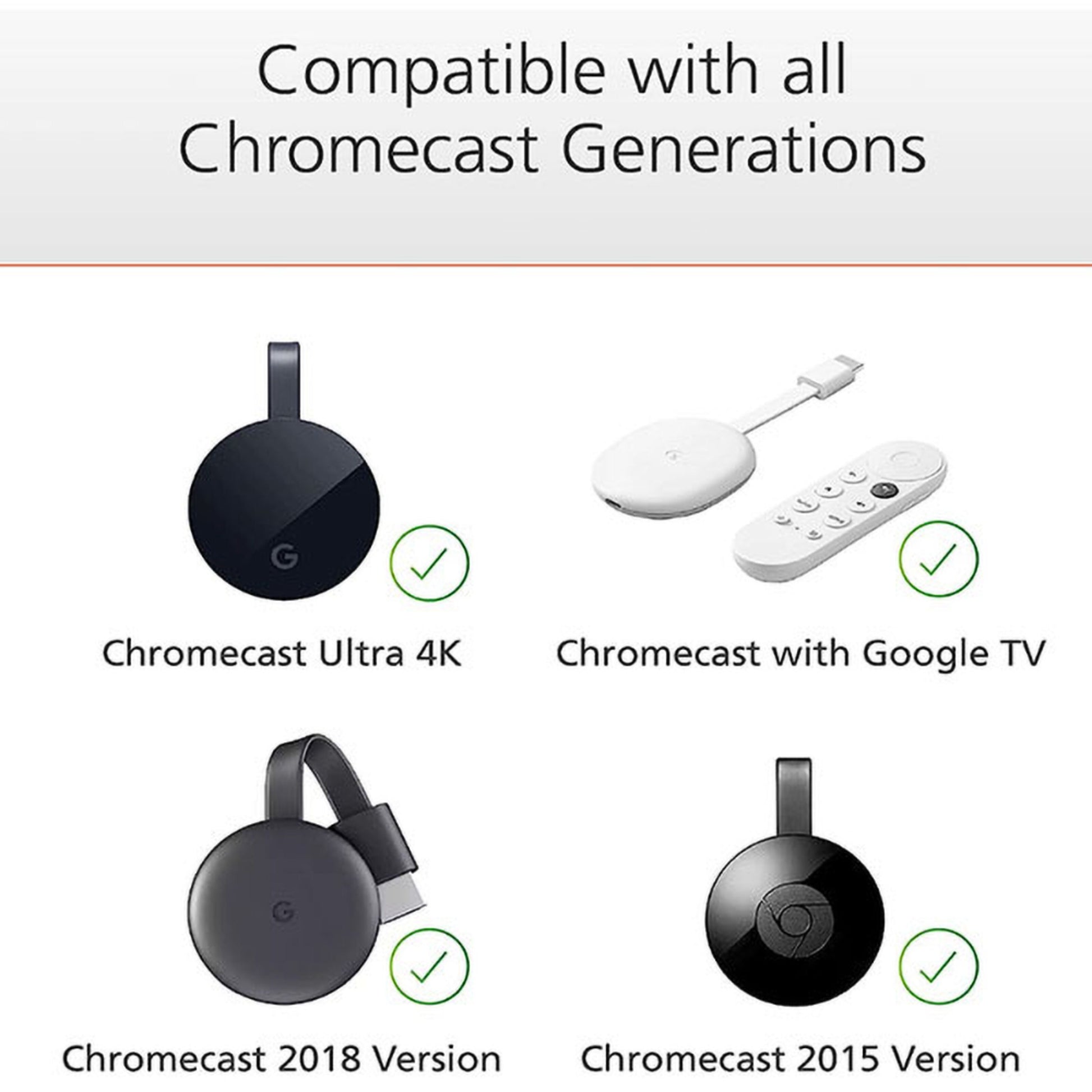 Google Chromecast Ultra 4K, Google TV hvid m/fjernbetjening, 2018 og 2015 model, kompatibel med USB-strøm.