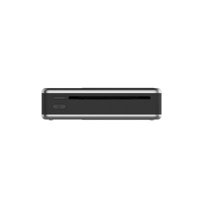 Xiaomi Bærbar fotoprinter 1S sort, set forfra med powerknap nederst tv, slank udskriftsåbning, metallisk kant, Bluetooth.