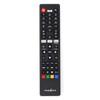 Nedis fjernbetjening til Thomson/TCL-TV, sort med farvede knapper, piletaster, lyd/kanal kontrol, Netflix og YouTube knap.