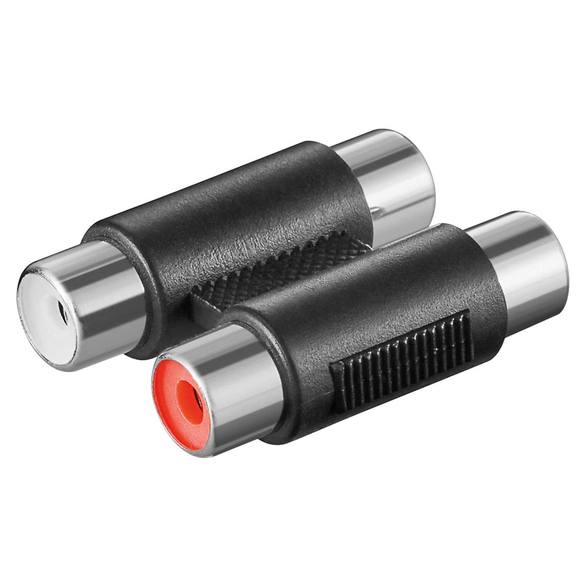 Goobay RCA-stik sæt 2 stk sorte lyd-adaptere med metalender, hvide/røde ringe til venstre/højre kanal.