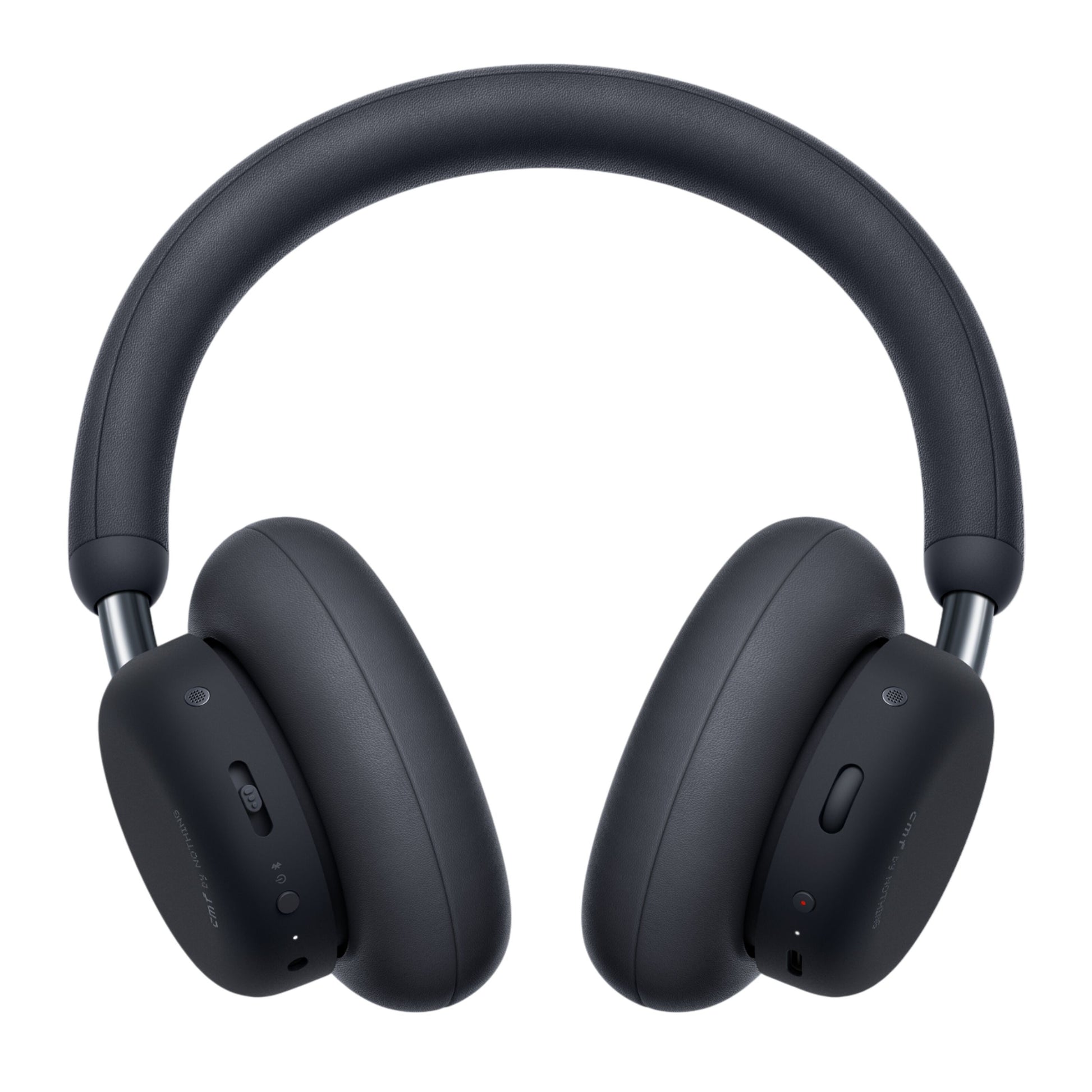 Nothing CMF Headphone Pro Hybrid ANC-hovedtelefoner mørkegrå forfra med polstrede ørepuder, knapper og opladningsport.