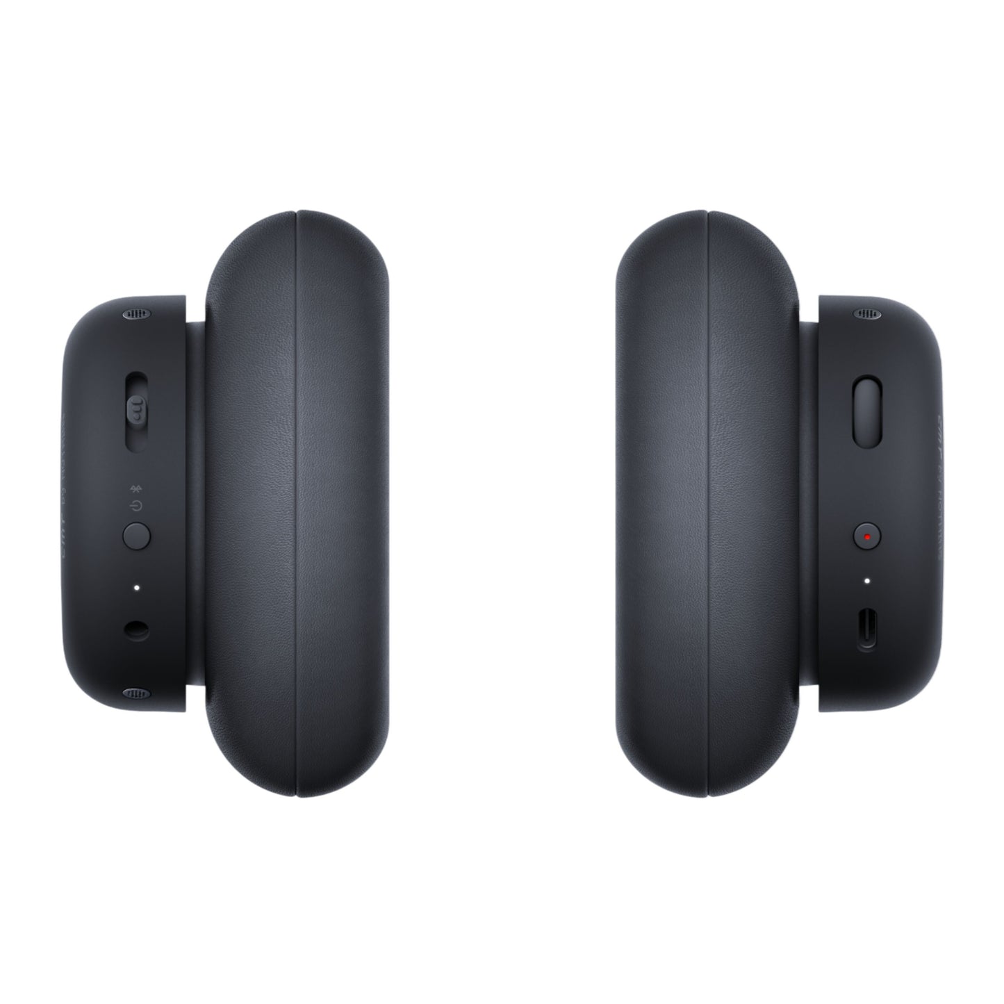 Nothing CMF Headphone Pro Hybrid ANC hovedtelefoner mørkegrå, side om side, kontrolknapper, LED, USB-C og mikrofon vises.