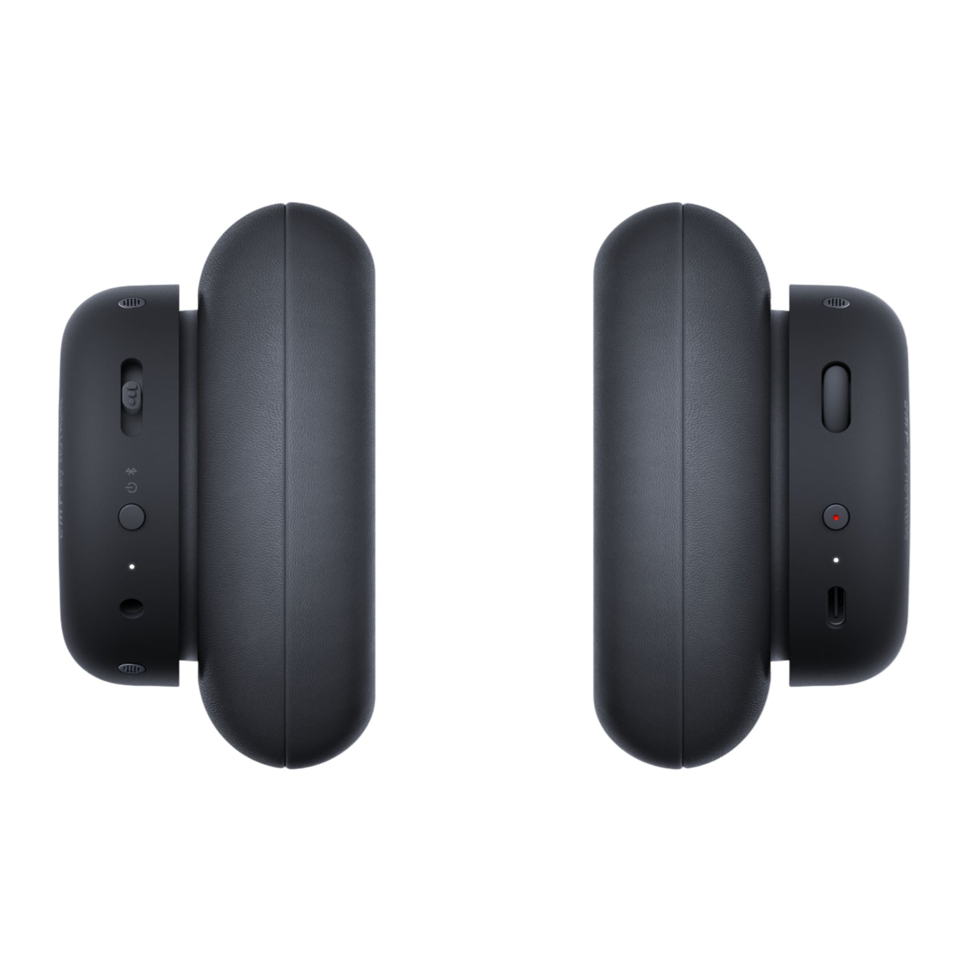 Nothing CMF Headphone Pro Hybrid ANC hovedtelefoner mørkegrå, side om side, kontrolknapper, LED, USB-C og mikrofon vises.