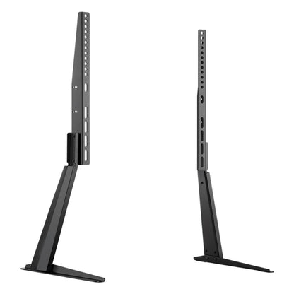 Bordstativ til TV 32-70", sort metal, justerbare arme, flade fødder, flere højdeindstillinger, vises fra flere vinkler.