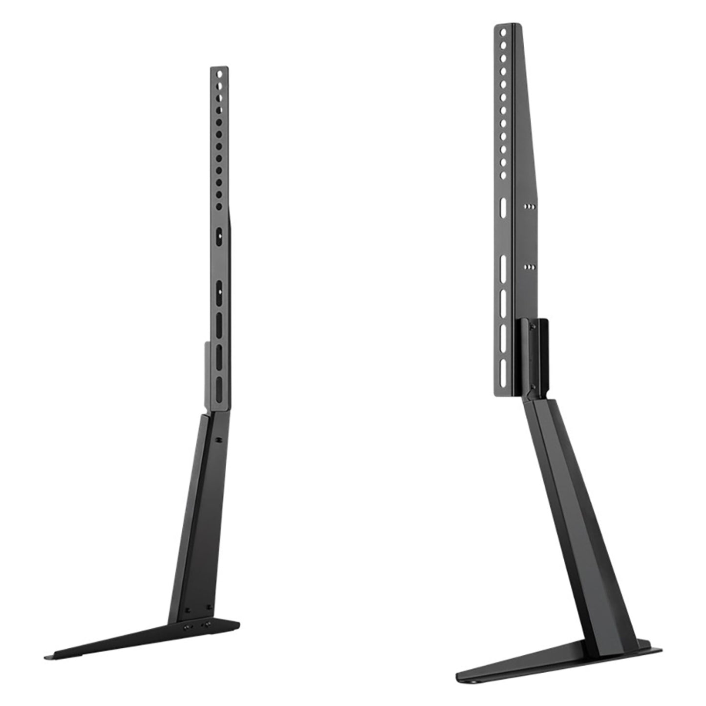 Goobay bordstativ til tv 32-70", sorte metalben, justerbare beslag med flere monteringshuller, vist fra flere vinkler.