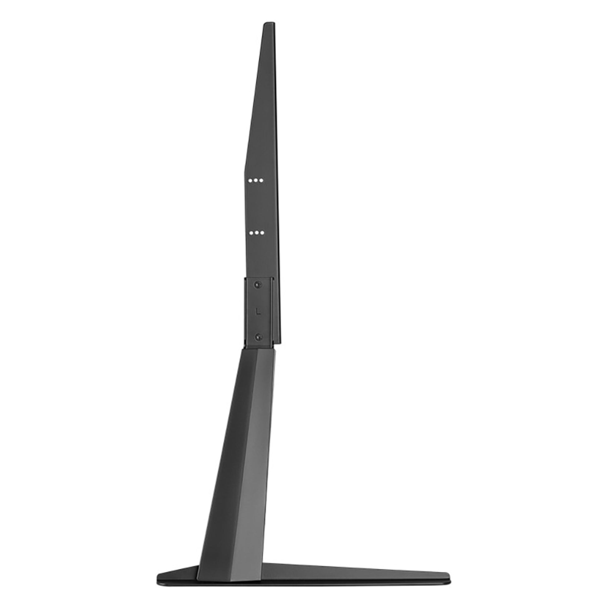 Sidebillede af fladskærm på Bordstativ til tv 32-70", viser slankt design og minimalistisk profil.