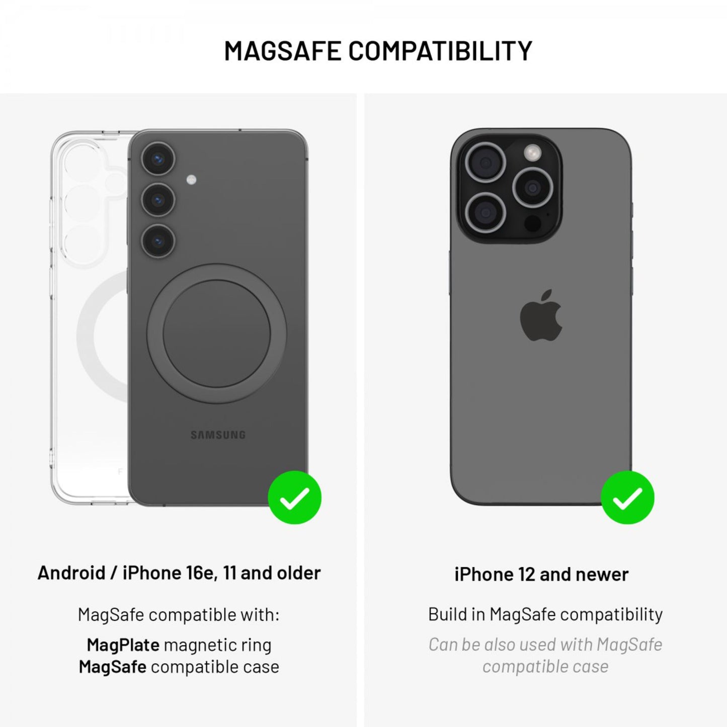 Fixed MagMate MagSafe sugekop-holder med magnetfeste, rosa, kompatibel med iPhone 12+/Android og ældre iPhones m. tilbehør.