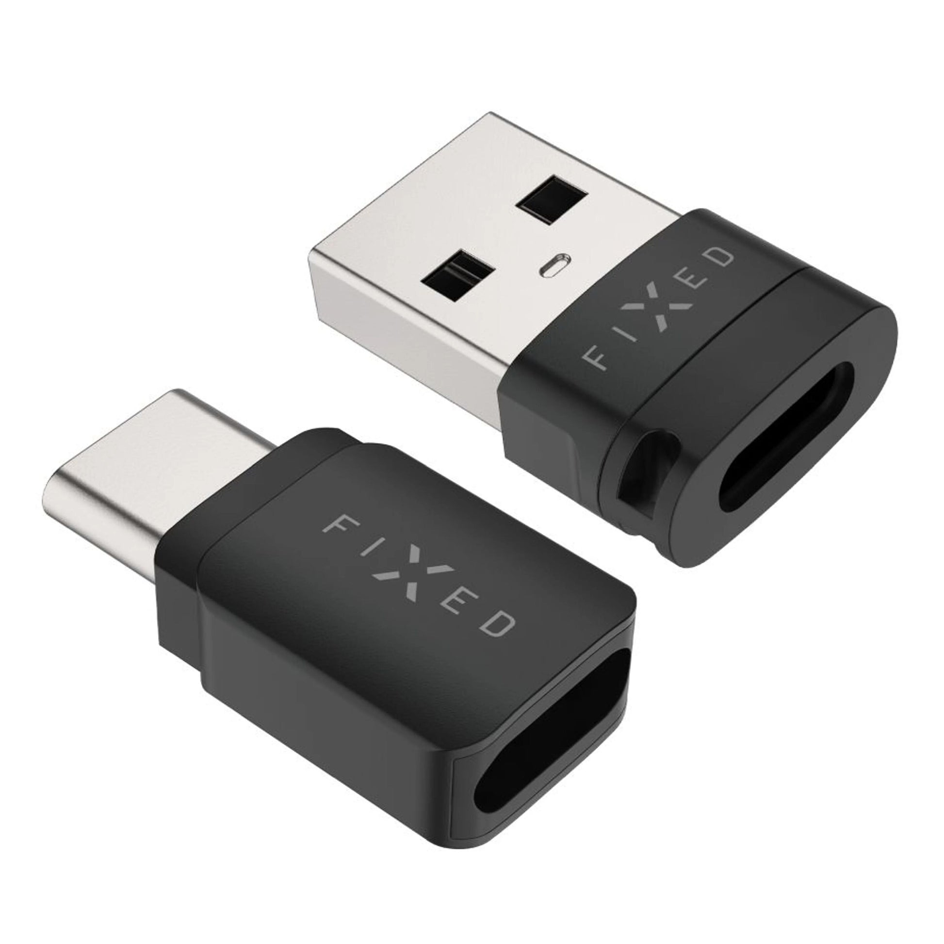 USB-datablokke 2-pak sort, USB-A han til USB-C hun og USB-C han til USB-A hun adapter, begge med metalstik.