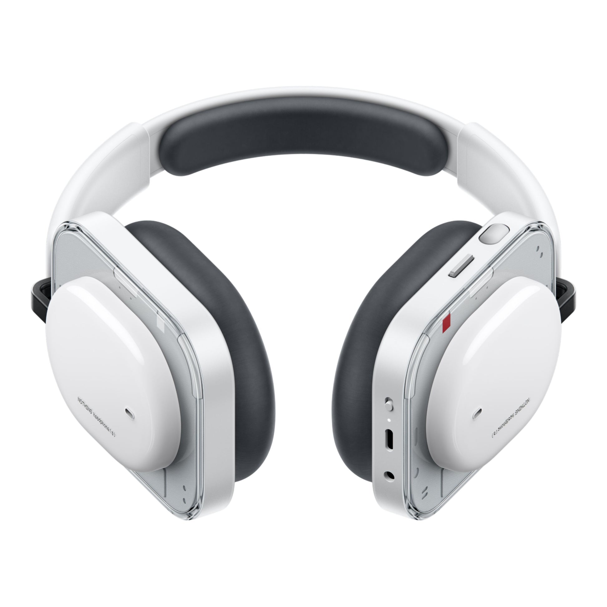 Nothing Headphone (a) trådløse over-ear høretelefoner hvid/sølv, sorte ørepuder, justerbar bøjle, synlige knapper/porte, Bluetooth.