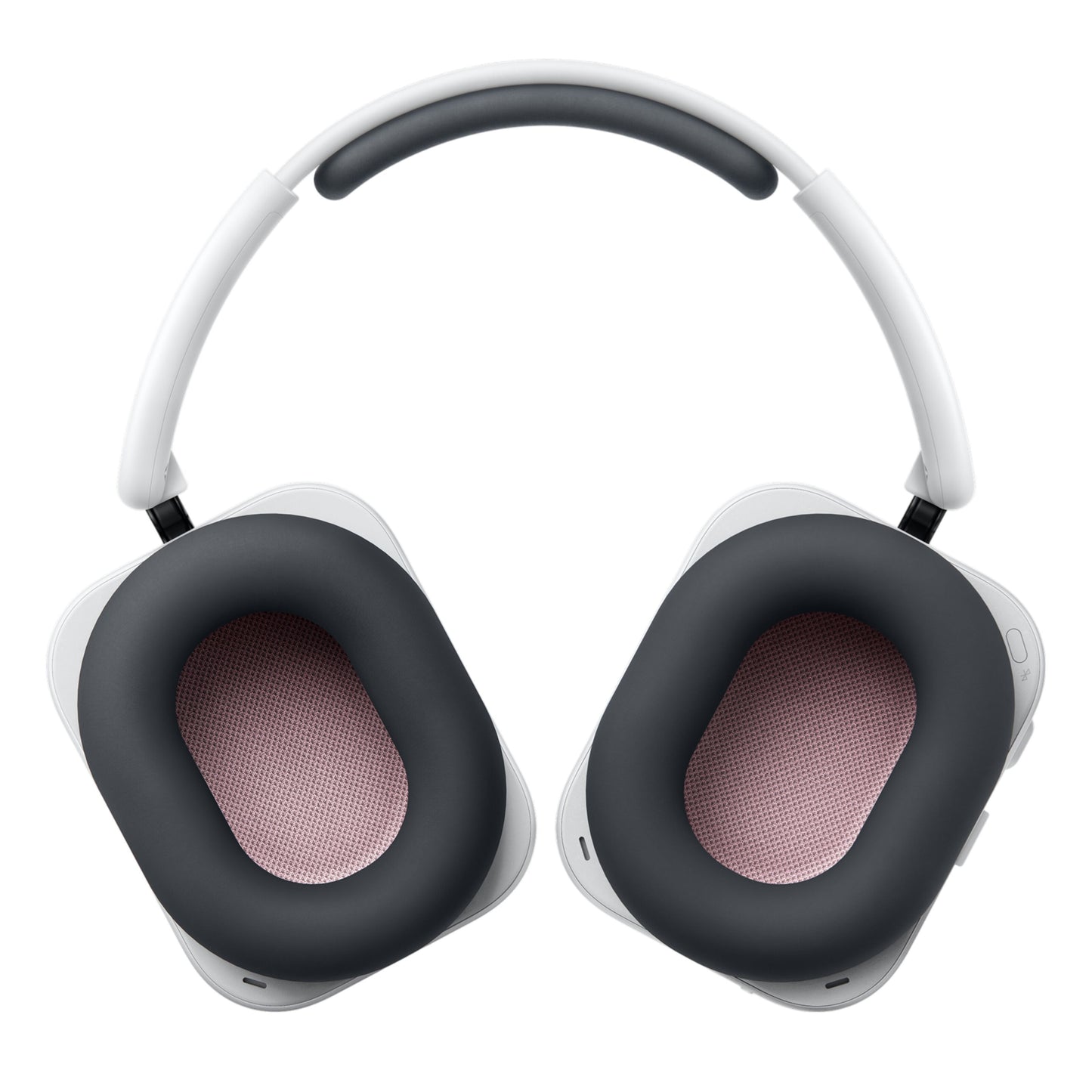 Nothing Headphone (a) trådløse over-ear høretelefoner rosa, hvid bøjle, grå ørepuder, pink mesh indvendigt, topvinkel.
