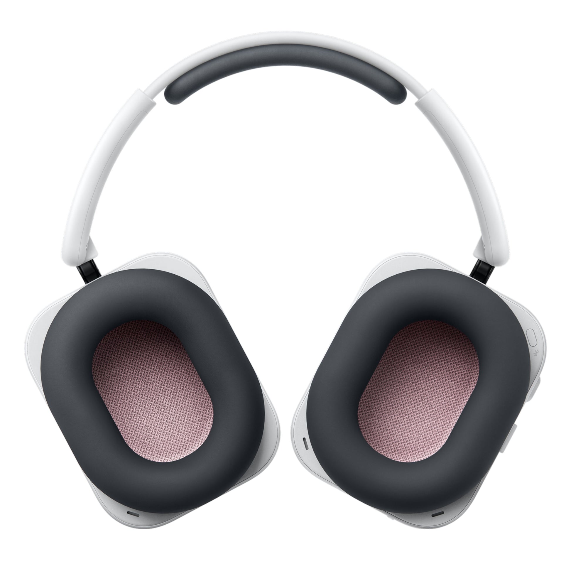Nothing Headphone (a) trådløse over-ear høretelefoner rosa, hvid bøjle, grå ørepuder, pink mesh indvendigt, topvinkel.